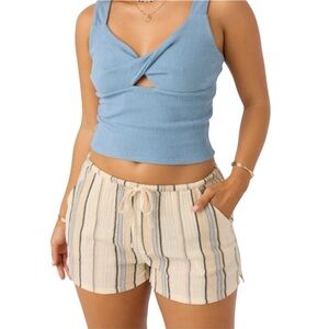 O'Neill Striped Drawstring Cotton Shorts Beige & Blue Small